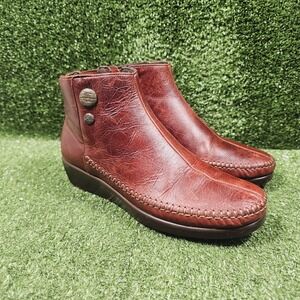 SAS Jade Walnut Brown Leather Zip Up Wedge Ankle Booties Womens Size 8.5